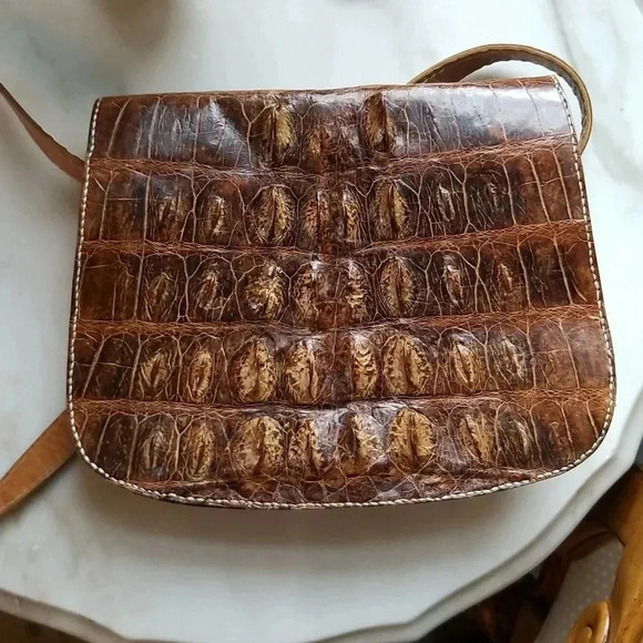 Vintage Crocodile Leather Shoulder Bag  Mid-Century True Vintage - Picture 3 of 8